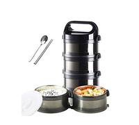 KRXSOBNV Boîte à manger， Boîte à lunch Bento empilable avec couverts, contenant isotherme portable for soupe, étanche(Black,Four layers)
