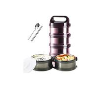 KRXSOBNV Boîte à manger， Boîte à lunch Bento empilable avec couverts, contenant isotherme portable for soupe, étanche(Pink,Four layers)