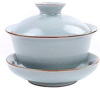 KRXSOBNV Bol à thé avec couvercle, Bol à thé couvert Ru Kiln, bol Sancai ouvert, service Kung Fu ménager, anti-brûlure en céramique, pot main, petit