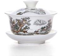 KRXSOBNV Bol à thé avec couvercle, Bols, bol couvert en porcelaine blanche émaillée fait à la main forme de pneu mince Sancai, tasse thé, jade, service céramique Kung Fu, petit