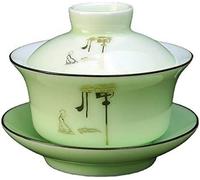 KRXSOBNV Bol à thé avec couvercle, Bols, bol couvert, tasse à thé, céramique spéciale, simple, service Kungfu en porcelaine blanche, petit bleue et de Jingdezhen avec couvercle