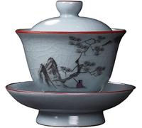 KRXSOBNV Bol à thé avec couvercle, Bols, service à thé Kung Fu, bol couvert, tasse, rétro, craquelé de glace, four Ru, soupière, en céramique faite la main, for maison, verres chinois 150 ml(A)
