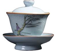 KRXSOBNV Bol à thé avec couvercle, Bols, service à thé Kung Fu, bol couvert, tasse, rétro, craquelé de glace, four Ru, soupière, en céramique faite la main, for maison, verres chinois 150 ml(D)