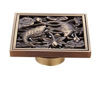 KRXSOBNV, Bouchon de vidange de Douche en Laiton Antique, carré de Poisson, Filtre de Grille de déchets de Douche, Double Filtre, Relief Vintage Exquis ，Siphon de Sol