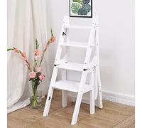 KRXSOBNV, Chaise échelle Pliable multifonctionnelle à 4 marches, for la Maison, Cuisine et bibliothèque, escalier Pliant en Bois Blanc Cha ，Tabouret Pliant