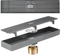 KRXSOBNV, Drain de Douche rectangulaire 304SUS avec Grille à Couvercle Amovible, égouttoir de Sol avec Filtre à Cheveux et sous-Sol, 11.8 Pouces ,Siphon de Sol