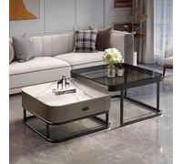KRXSOBNV, Ensemble de 2 Tables Basses carrées dorées - Table Basse Moderne en Verre avec Cadre en métal, for Salon, Bureau,Tables de Sol(Black)
