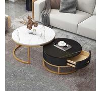 KRXSOBNV, Ensemble de 2 Tables Basses Rondes Modernes à Texture de marbre - Table d'appoint gigogne élégante, avec tiroir de Rangement, for Le Salon,Tables de Sol(11,80 * 60cm/31.4 * 23.6in)