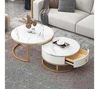KRXSOBNV, Ensemble de 2 Tables Basses Rondes Modernes à Texture de marbre - Table d'appoint gigogne élégante, avec tiroir de Rangement, for Le Salon,Tables de Sol(8,70 * 50cm/27.5 * 19.6in)
