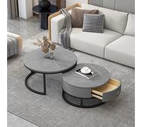 KRXSOBNV, Ensemble de 2 Tables Basses Rondes Modernes à Texture de marbre - Table d'appoint gigogne élégante, avec tiroir de Rangement, for Le Salon,Tables de Sol(2,70 * 50cm/27.5 * 19.6in)
