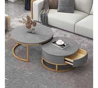 KRXSOBNV, Ensemble de 2 Tables Basses Rondes Modernes à Texture de marbre - Table d'appoint gigogne élégante, avec tiroir de Rangement, for Le Salon,Tables de Sol(9,70 * 50cm/27.5 * 19.6in)