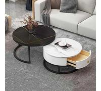 KRXSOBNV, Ensemble de 2 Tables Basses Rondes Modernes à Texture de marbre - Table d'appoint gigogne élégante, avec tiroir de Rangement, for Le Salon,Tables de Sol(6,70 * 50cm/27.5 * 19.6in)