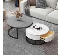 KRXSOBNV, Ensemble de 2 Tables Basses Rondes Modernes à Texture de marbre - Table d'appoint gigogne élégante, avec tiroir de Rangement, for Le Salon,Tables de Sol(7,80 * 60cm/31.4 * 23.6in)