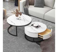 KRXSOBNV, Ensemble de 2 Tables Basses Rondes Modernes à Texture de marbre - Table d'appoint gigogne élégante, avec tiroir de Rangement, for Le Salon,Tables de Sol(1,80 * 60cm/31.4 * 23.6in)