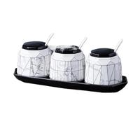 KRXSOBNV, Ensemble de pots à épices avec cuillère en céramique, avec couvercle et plateau, sucrier de 380ml, Pot d'assaisonnement, Pots à condiments,Bocaux d'assaisonnement