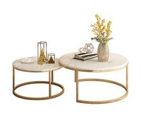 KRXSOBNV, Ensemble de Tables Basses Rondes avec Plateau en marbre - Table gigogne élégante avec Base dorée for Le thé, Bureau - Métal, nid empilable élégant de 2,Tables de Sol(80x45cm)