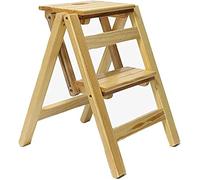 KRXSOBNV, Escabeau 2 escabeaux pliants for Adultes avec escabeau antidérapant Robuste et Large à pédale M ，Tabouret Pliant(Natural)