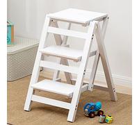 KRXSOBNV, Escabeau for Adultes/escabeau/Chaise de comptoir, échelle Pliante multifonctionnelle en Bois Massif à 2/3/4 marches ,Tabouret Pliant(White,3 Step)