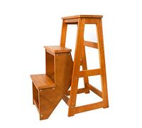 KRXSOBNV, Escabeau Utilitaire de Banquette Chaise d'échelle multifonctionnelle Pliante à 3 Niveaux, en Bois, décorative ，Tabouret Pliant(Walnut)