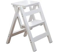 KRXSOBNV, Escalier Pliant Multifonctionnel en Bois Massif, escabeau, Tabouret de ménage ，Tabouret Pliant(White)