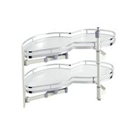 KRXSOBNV, Étagère d'angle for Placard de Cuisine, carrousel Extensible à 2 Niveaux, Blanc, for armoires de Base d'angle de 900 mm ou 1000 mm,Organisateur de Coin de Cuisine