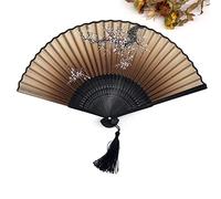 KRXSOBNV Éventail à main en plumes， Éventail à main pliable - 1 pièce vintage chinois en soie filée Impression de fleurs creux sculpté Événement ; Fournitures fête décoratif(8)