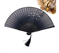 KRXSOBNV Éventail à main en plumes， Éventail à main pliable - 1 pièce vintage chinois en soie filée Impression de fleurs creux sculpté Événement ; Fournitures fête décoratif(2)