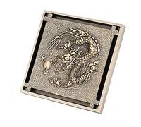 KRXSOBNV, Filtre de douche, carré en laiton antique, art vintage sculpté, couvercle de vidange de sol, égouttoir de déchets de douche, accessoire de salle de bain, adaptateurs de couverture de douche,