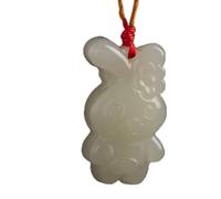 KRXSOBNV Le collier du vent ， Collier Feng Shui en jade, pendentif porte-bonheur du zodiaque chinois, animal mignon(Rabbit)