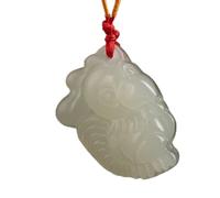 KRXSOBNV Le collier du vent ， Collier Feng Shui en jade, pendentif porte-bonheur du zodiaque chinois, animal mignon(Rooster)