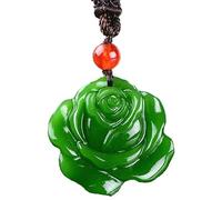 KRXSOBNV Le collier du vent ， Collier pendentif en jade vert naturel avec fleur de rose, bijou sculpté à la main, amulette tendance