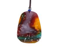 KRXSOBNV Le collier du vent ， Collier pendentif Feng Shui en jade doré et soie, orné d'une peinture de paysage pierre semi-précieuse naturelle