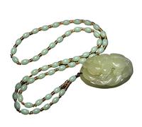 KRXSOBNV Le collier du vent ， Collier pendentif Pixiu, amulette Feng Shui porte-bonheur, en jade blanc naturel, orné d'un Piyao artisanal