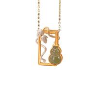 KRXSOBNV Le collier du vent ， Feng Shui Amulette Wu Lou/Calebasse/Gourde Pendentif Collier Pierre Naturelle Hetian Jade Cristal