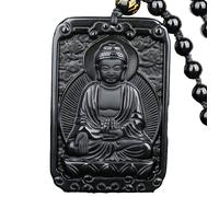 KRXSOBNV Le collier du vent ， Pendentif Bouddha en obsidienne naturelle, bijou porte-bonheur et amulette de bon augure