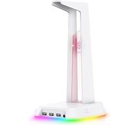 KRXSOBNV L'oreille, Support d'affichage de Bureau for Casque d'ordinateur Jeu RGB, Logo Lumineux avec 3 écouteurs USB(Bianco)