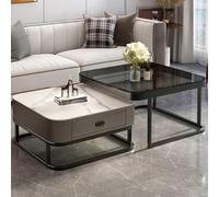 KRXSOBNV, Lot de 2 tables basses carrées dorées - Design moderne avec cadre en métal pour le salon et le rangement - Décoration d'intérieur élégante pour salon, repose-pieds (E)