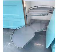 KRXSOBNV, Organisateur Coulissant d'angle Mort for Armoire de Cuisine, avec Plateau pivotant à 2 Couches for armoires de 900 mm, Organisateur de Cuisine, Gris chromé,Organisateur de Coin de Cuisine(L