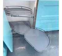 KRXSOBNV, Organisateur Coulissant d'angle Mort for Armoire de Cuisine, avec Plateau pivotant à 2 Couches for armoires de 900 mm, Organisateur de Cuisine, Gris chromé,Organisateur de Coin de Cuisine(R