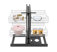 KRXSOBNV, Organisateur de Panier Coulissant à 2 Niveaux for armoires Ouvertes à Gauche et à Droite, étagère d'angle de Cuisine coulissante Moderne, Rangement d'armoire for épices, Plats et Bols,Organ