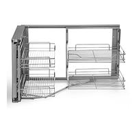 KRXSOBNV, Ouverture de 15 Pouces, Ouverte à Gauche, 2 Niveaux, 4 paniers, étagères coulissantes dissimulées, chromées - Solution Peu encombrante!,Organisateur de Coin de Cuisine(LeftOpen)