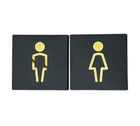 KRXSOBNV, Plaque de porte salle bain en acier inoxydable for hommes et femmes, symbole carré noir 20 cm for toilettes, for bureaux, entreprises restaurants ，Signalisation pour toilettes(C)