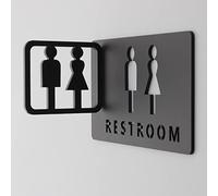 KRXSOBNV, Plaque de porte salle bain universelle en acrylique, for hommes et femmes, for bureaux, entreprises restaurants, noire - 20 x 11,9 cm ，Signalisation pour toilettes