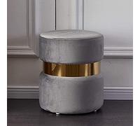 KRXSOBNV, Repose-Pieds en Velours - Tabouret de vanité Rond Moderne rembourré Bleu Marine avec Bord doré, Tabouret Court touffeté épais et Confortable,Tabourets(Light Grey)