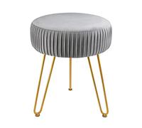 KRXSOBNV, Repose-Pieds Rond en Velours avec Pieds dorés - Tabouret de Maquillage, Chaise plissée rembourrée Moderne, for Salon et Chambre à Coucher,Tabourets(Grey)