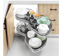 KRXSOBNV, Support de Rangement carrousel à 2 Niveaux, Plateau pivotant, Organisateur Coulissant, étagère d'angle rotative réglable en Hauteur, Ouvert à gauche-86 * 50 cm,Organisateur de Coin de cuisi
