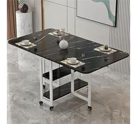 KRXSOBNV, Table à manger pliable mobile avec 2 étagères ouvertes, table rectangulaire extensible avec cadre en métal, table à manger pliable (étagère noire et blanche, L 100 cm)