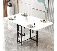 KRXSOBNV, Table à manger pliable mobile avec 2 étagères ouvertes, table rectangulaire extensible avec cadre en métal, table à manger pliable (étagère blanche noire, L 140 cm)