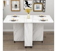 KRXSOBNV, Table à manger pliante mobile - Table à manger pliable et polyvalente avec 6 roulettes - Table à manger pliable et extensible avec 2 étagères ouvertes - Table à manger pliable (Bianco)