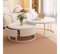 KRXSOBNV, Table Basse Blanche, avec tiroirs de Rangement, Ensemble Rond Moderne 2 en 1, Meuble élégant, for Le Salon, Cadre en métal Durable,Tables de Sol(70cm/27.5)